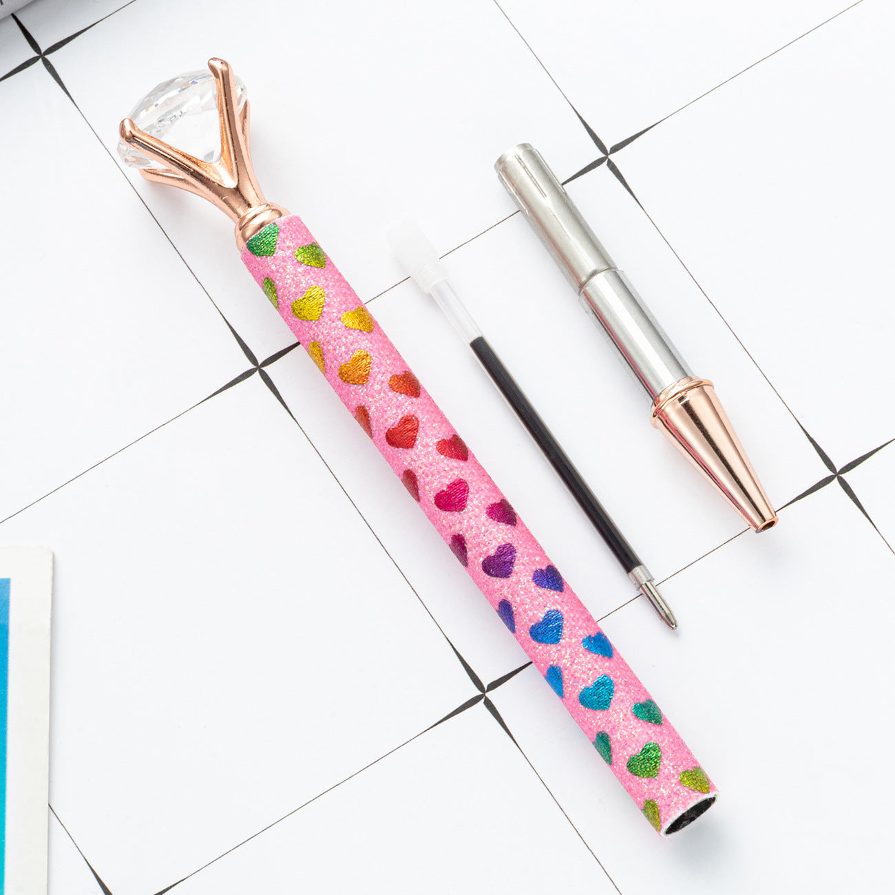 Wholesale Metal Glitter Love Heart Rotating Ballpoint Pen